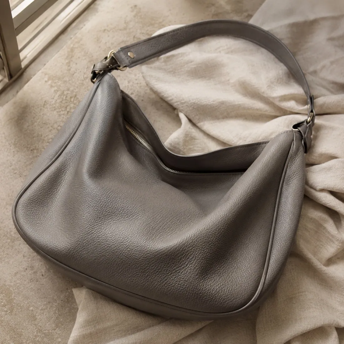 Aveline drawstring pouch bag in stone grey