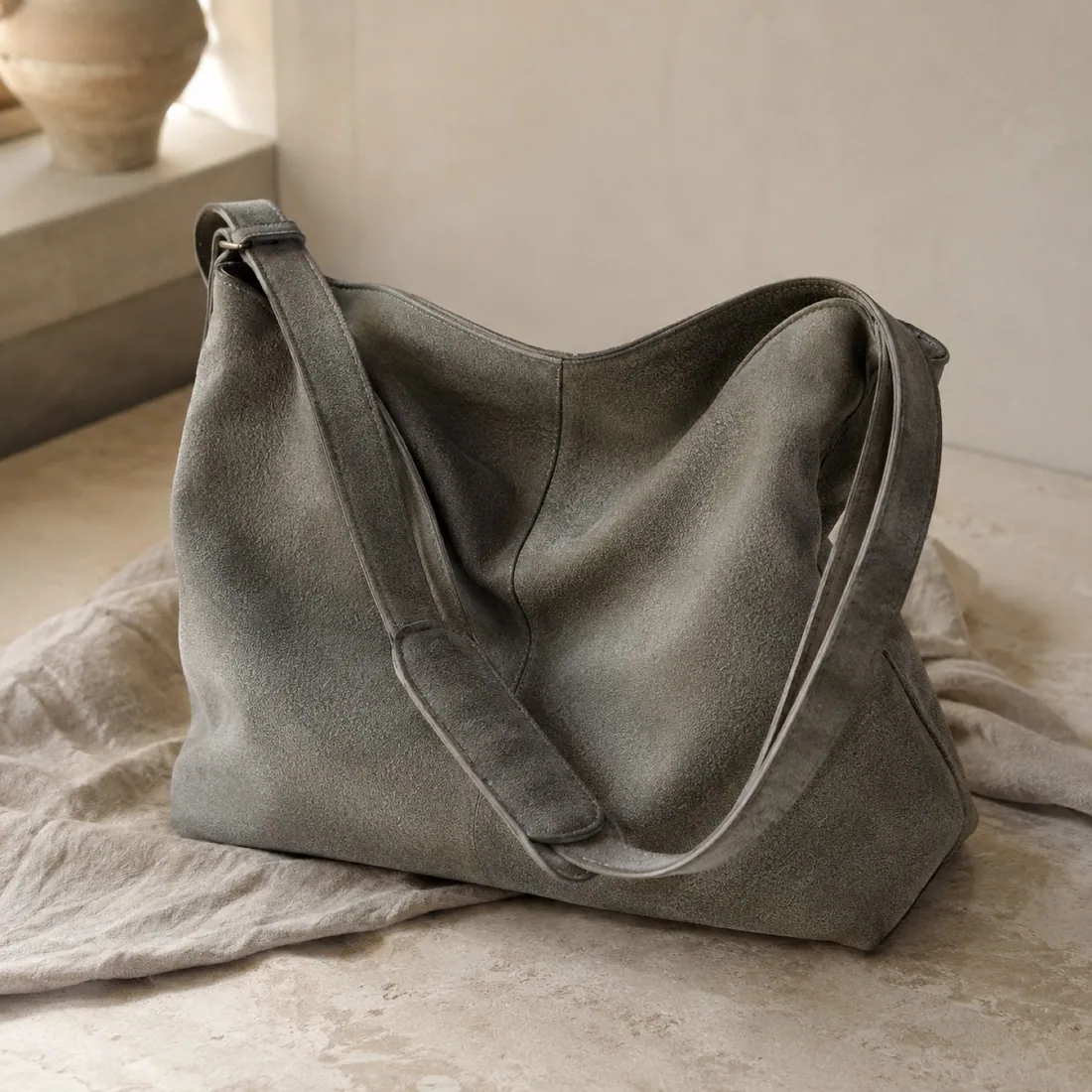Rimini quilted phone bag in stone grey