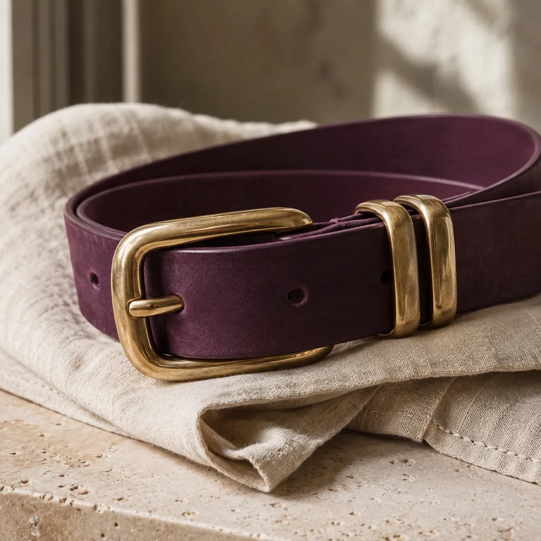 Livia arched keeper belt in deep plum