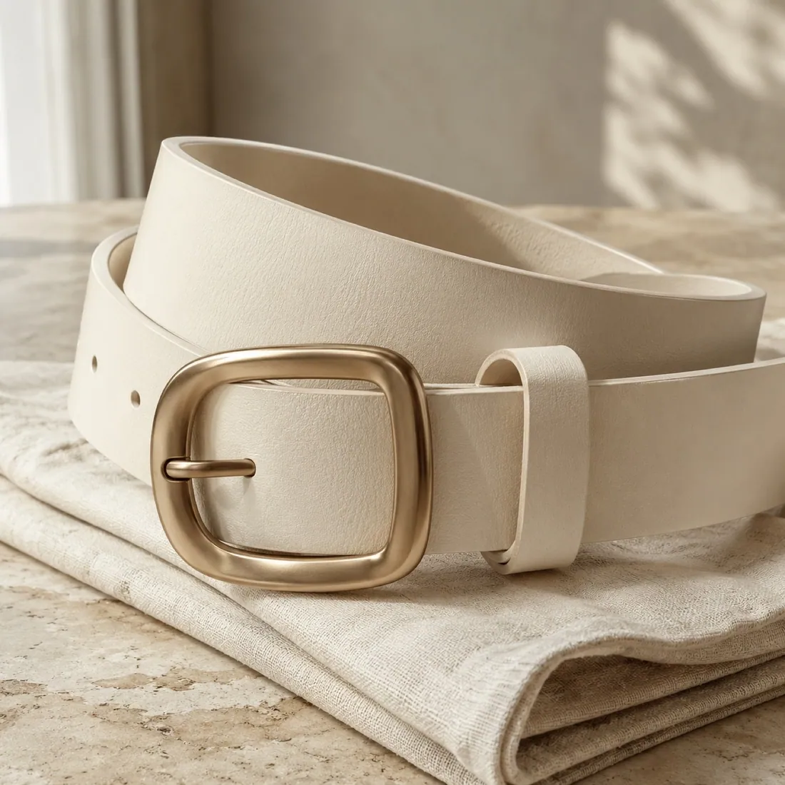 Celia arched keeper belt in buttercream