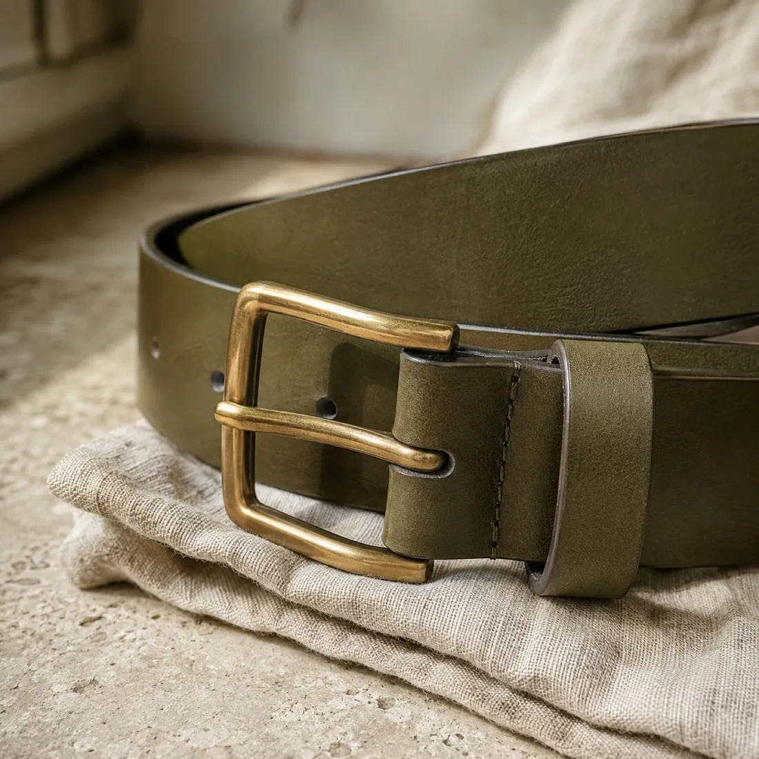 Arden arched keeper belt in olive dusk