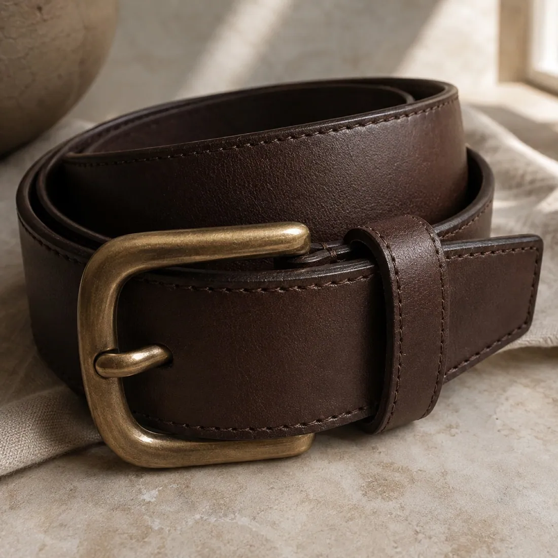 Verona woven ring belt in fig brown