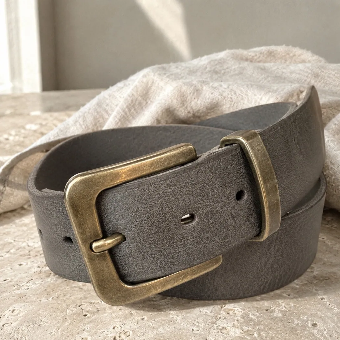 Livia slim buckle belt in stone grey
