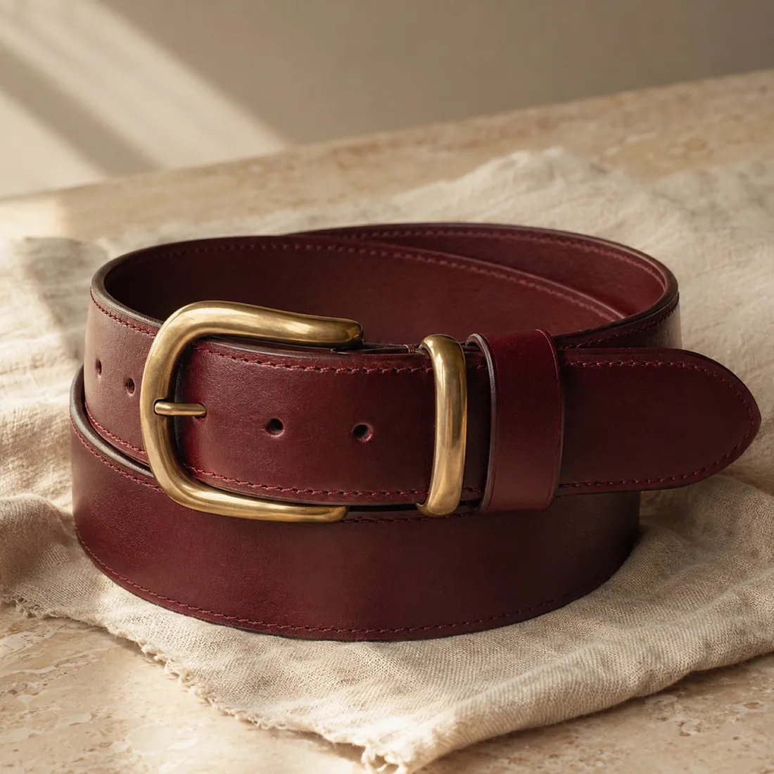 Fallow arched keeper belt in oxblood