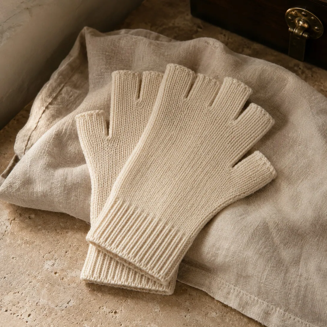 Rimini fingerless knit glove in buttercream