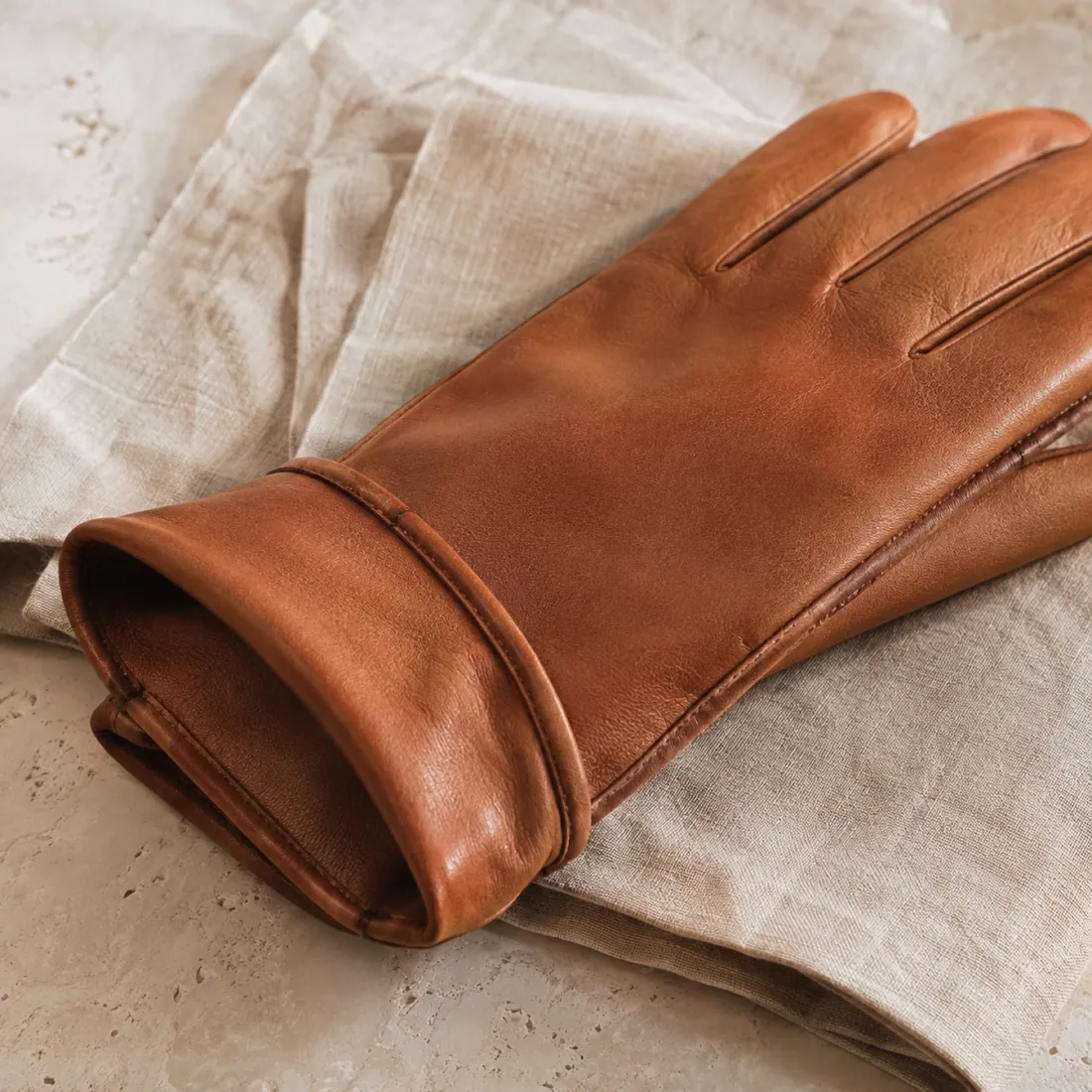 Bramble fingerless knit glove in copper tan