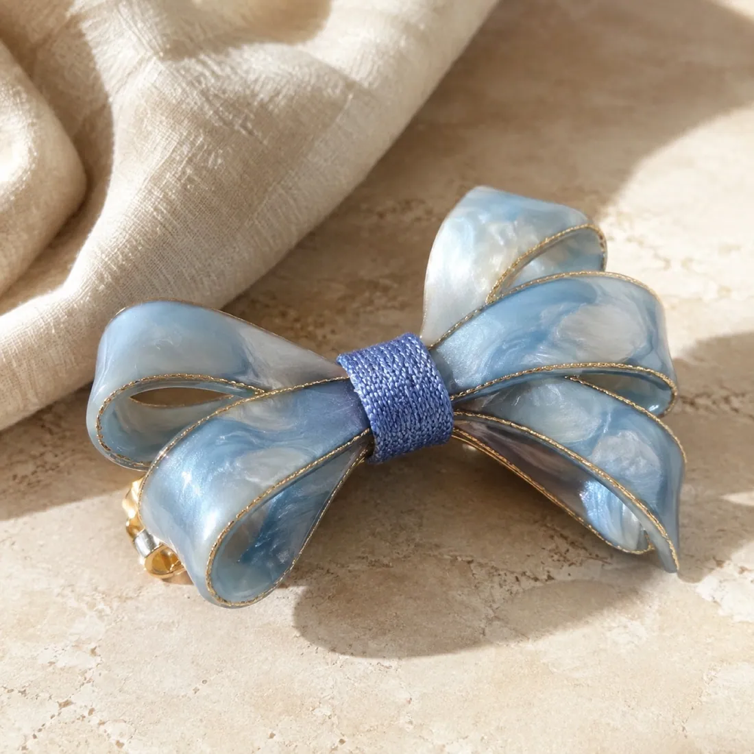 Sancia bow hair clip in porcelain blue