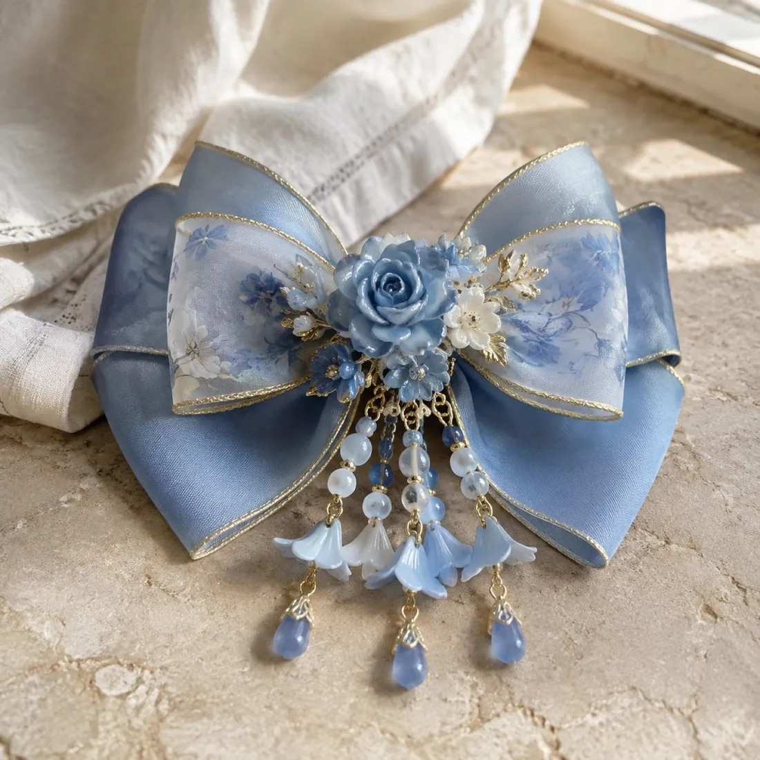 Livia covered headband in porcelain blue