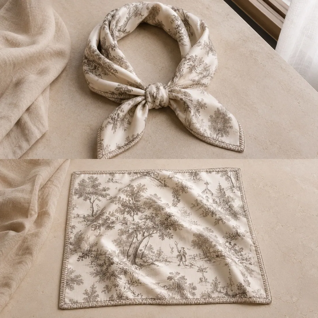 Elba square headscarf in warm ivory