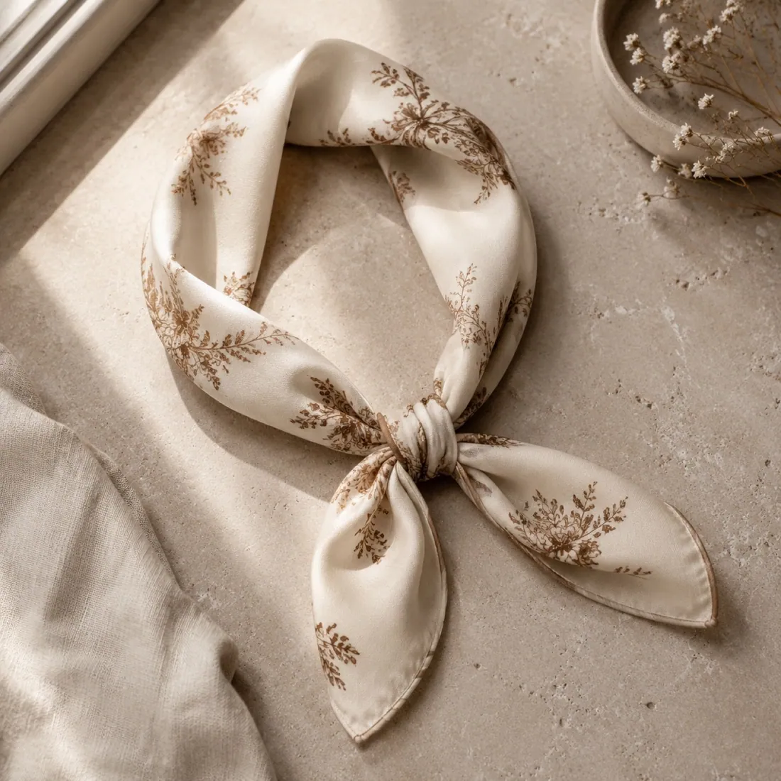 Aveline square headscarf in warm ivory