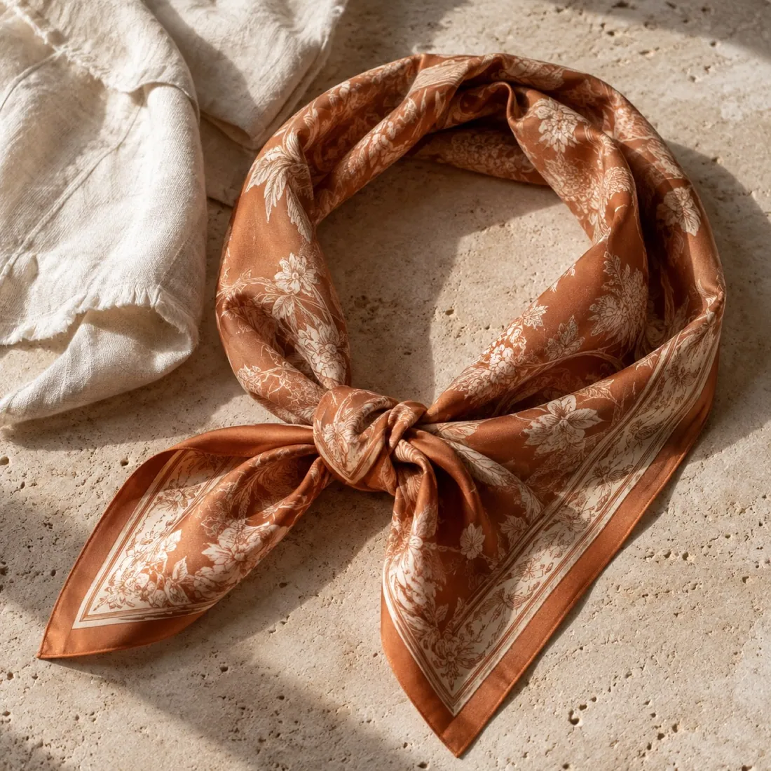 Alder square headscarf in copper tan