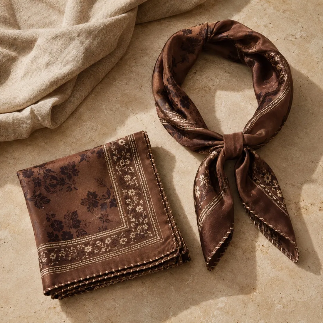 Fallow square headscarf in fig brown