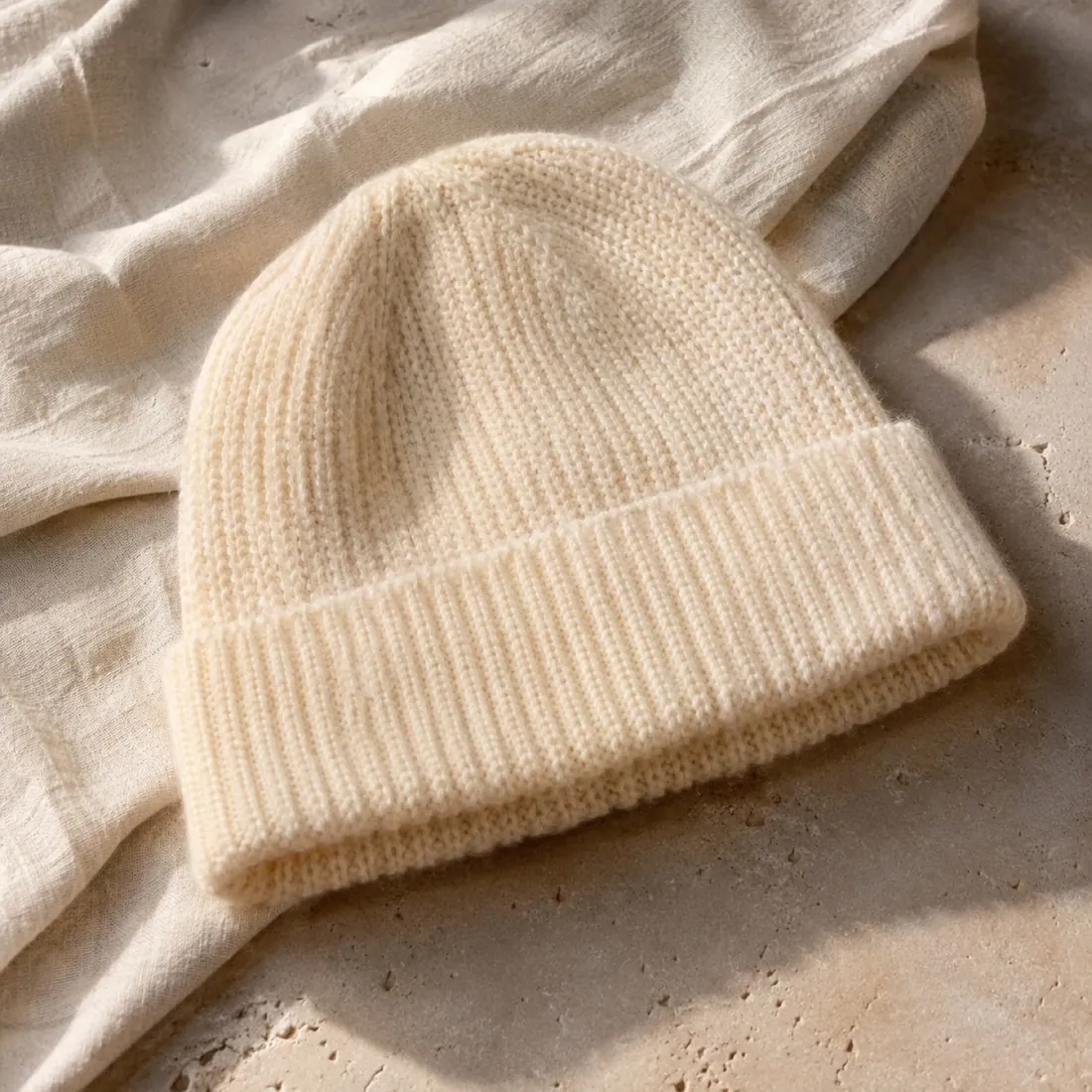Rimini folded cuff cap in warm ivory