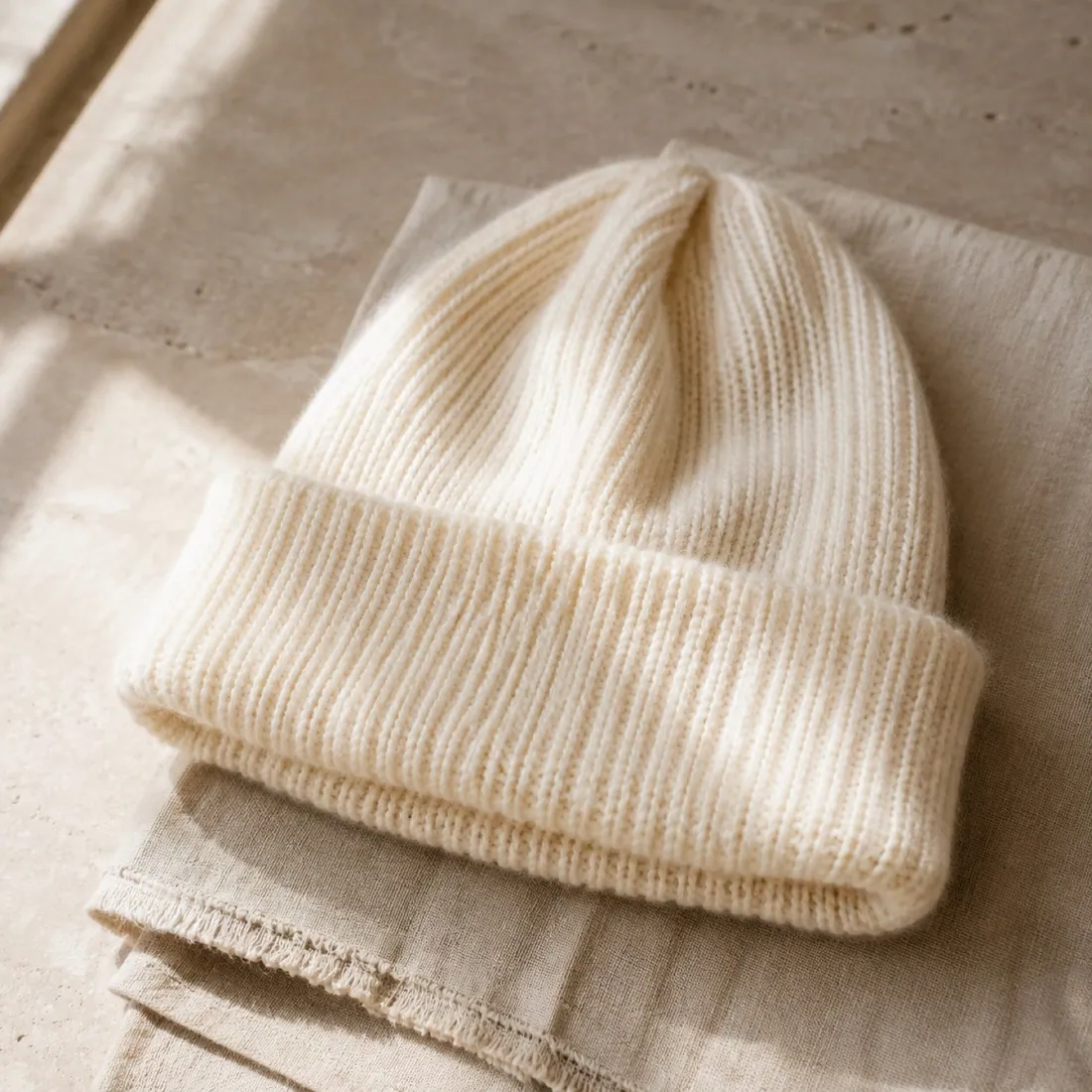 Elba folded cuff cap in warm ivory